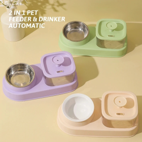 Cat Water Dispenser And Feeding Bowl 2-in-1, Dry And Wet Separation Automatic Water Dispenser Sturdy Cat Feeding Bowl Cat And Dog Feeding Supplies Eas (Color: purple)