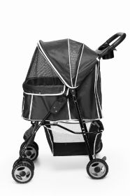 Pet Dog Stroller Trolley, Foldable Travel Carriage with Wheels Zipper Entry Cup Holder Storage Basket, Pushchair Pram Jogger Cart (Color: black)